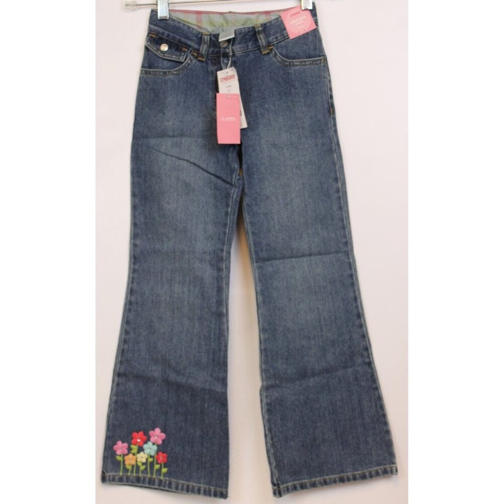 NEW 2007 Gymboree Spring Rainbow Denim Jeans Flower Embroidery Flared Girls 7 +